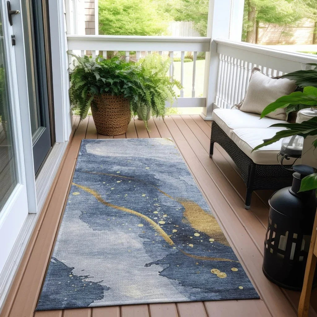 LOOMLAN Rugs Silavie Blue Washable Indoor-Outdoor Rug