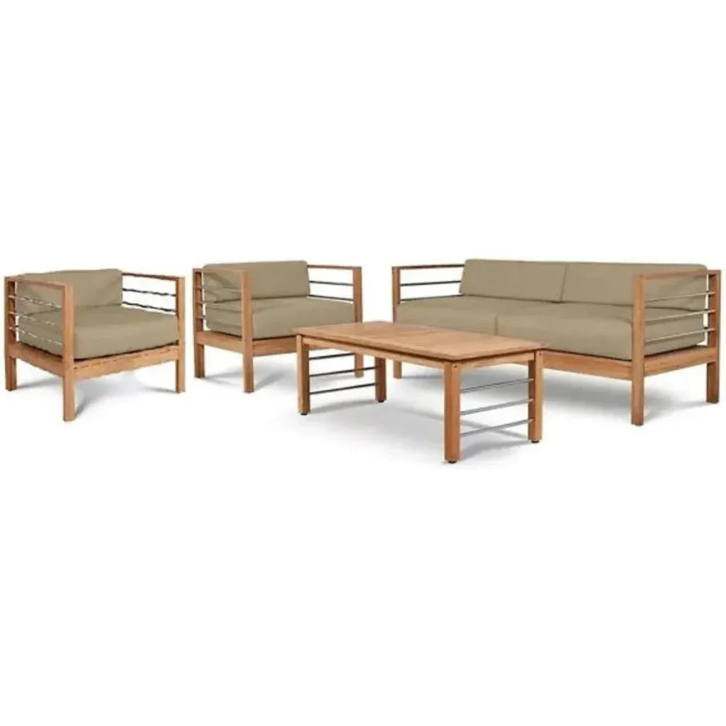 SoHo 4PC Teak Outdoor Patio Deep Set Sunbrella Cushion - LOOMLAN - HiTeak - Outdoor Lounge Sets