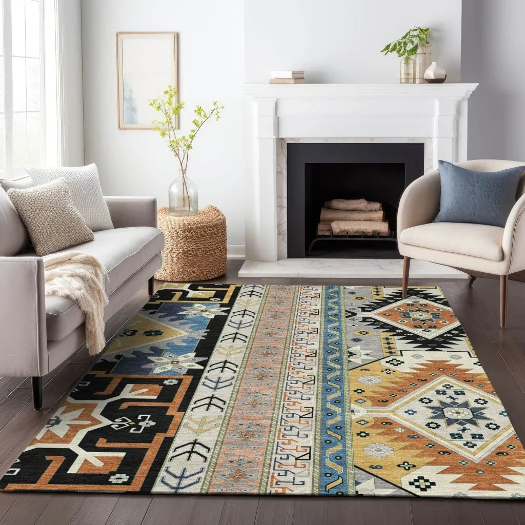 LOOMLAN Rugs Solara Black Washable Indoor-Outdoor Rug