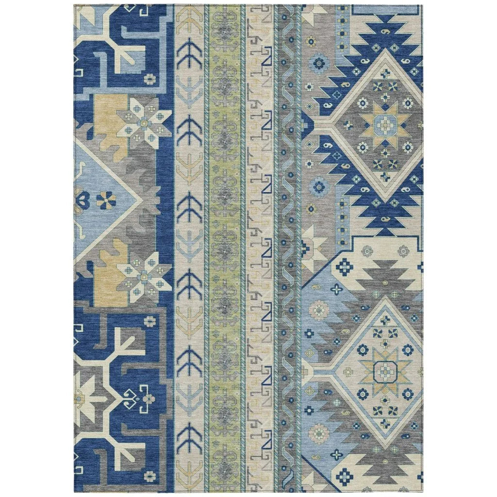 LOOMLAN Rugs Solara Blue Washable Indoor-Outdoor Rug