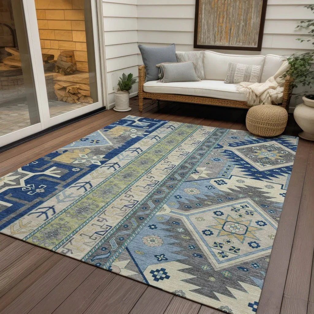 LOOMLAN Rugs Solara Blue Washable Indoor-Outdoor Rug