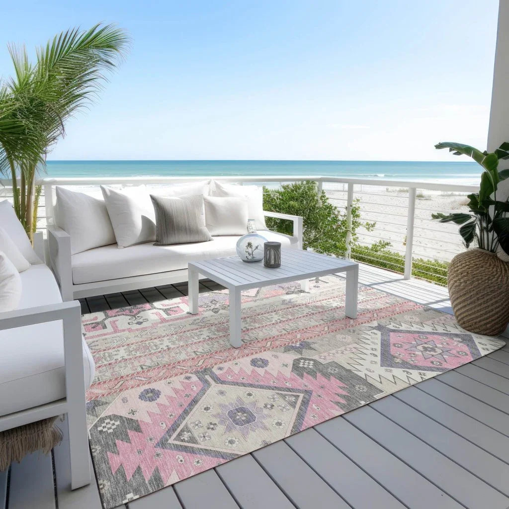 LOOMLAN Rugs Solara Pink Washable Indoor-Outdoor Rug