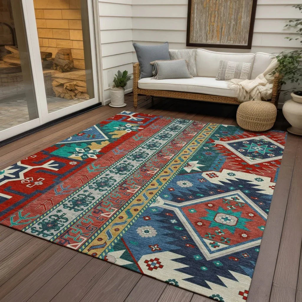LOOMLAN Rugs Solara Red Washable Indoor-Outdoor Rug