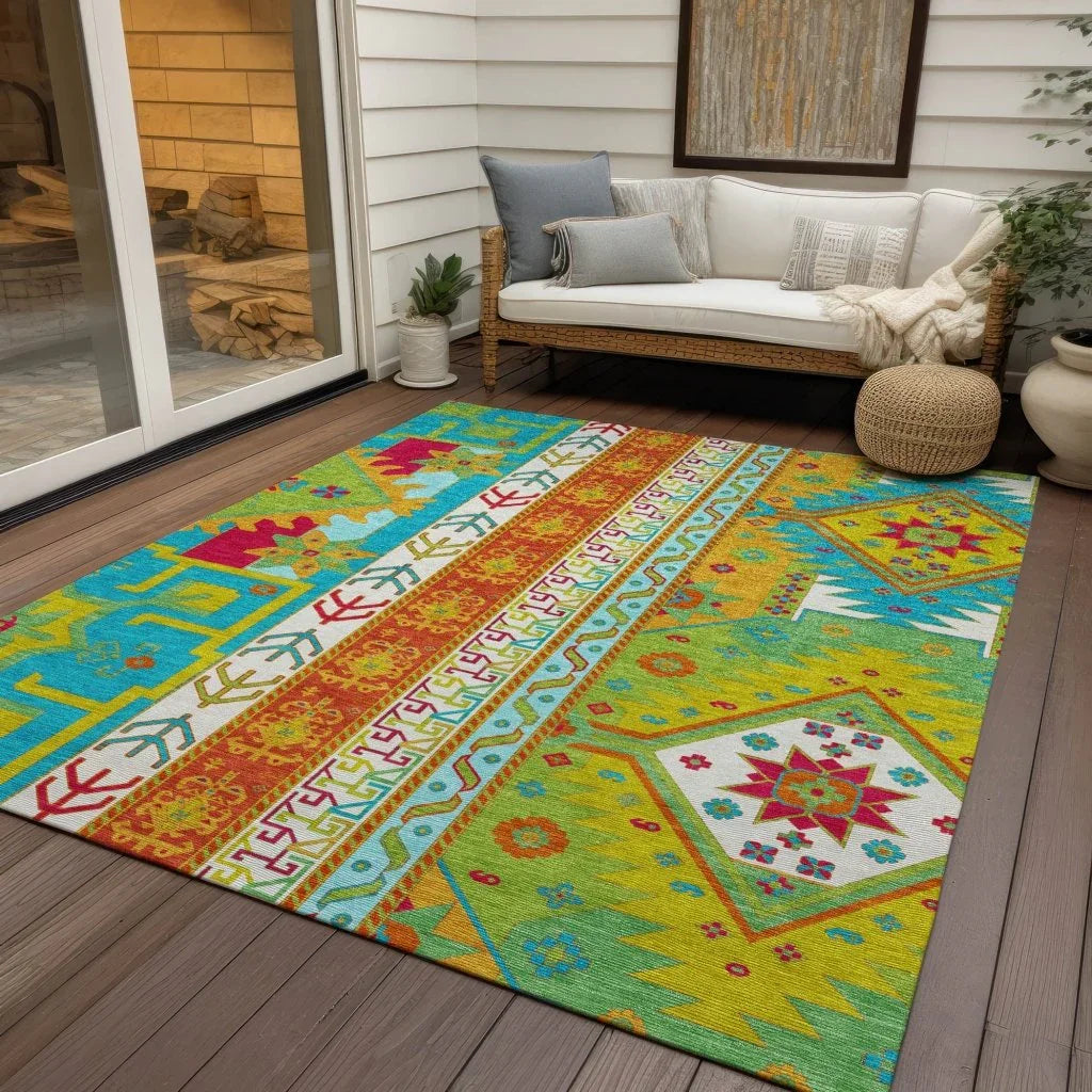 LOOMLAN Rugs Solara Teal Washable Indoor-Outdoor Rug