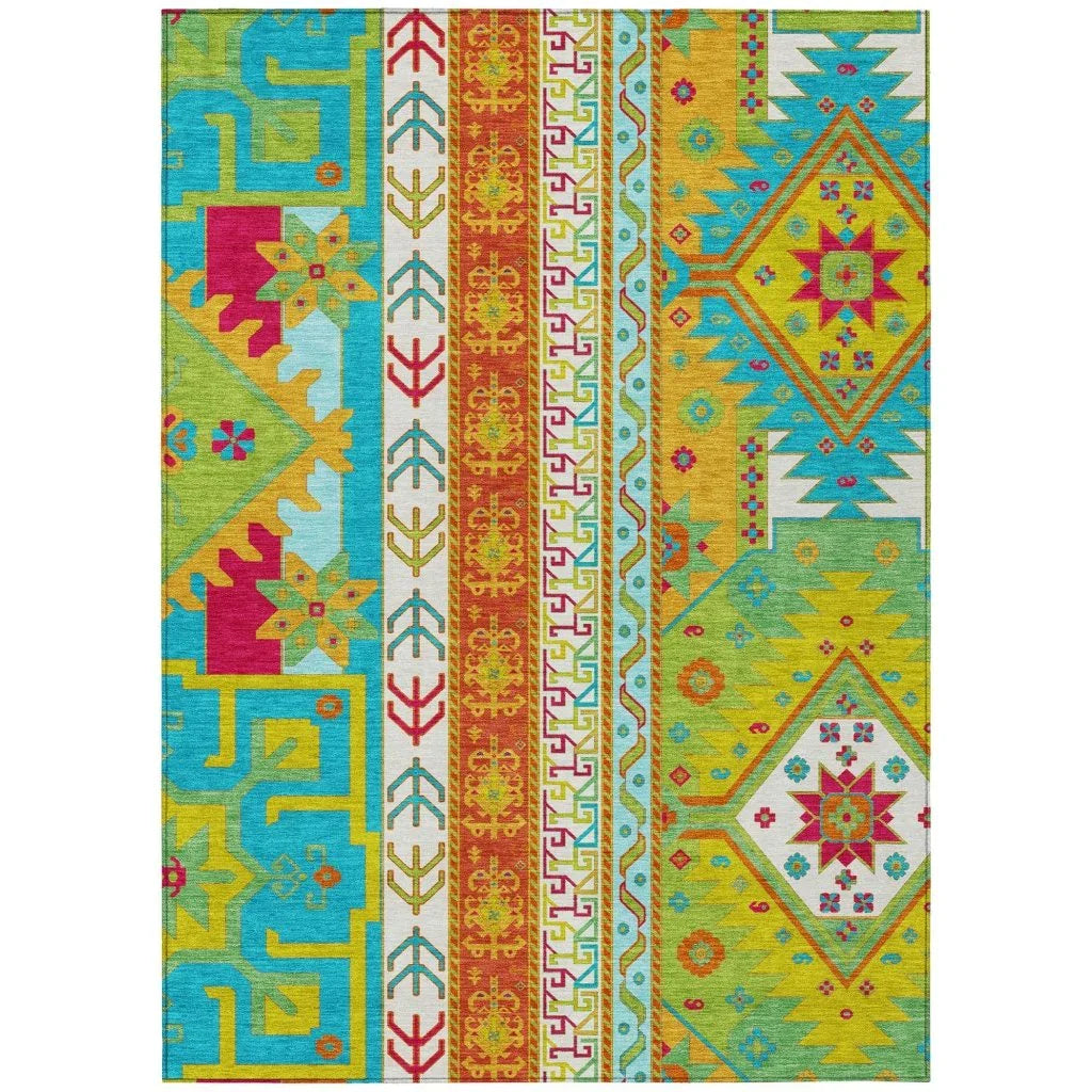 LOOMLAN Rugs Solara Teal Washable Indoor-Outdoor Rug