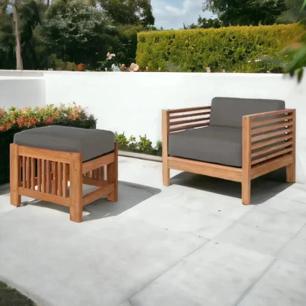 Soleil 2PC Teak Outdoor Lounge Set Sunbrella Cushion - LOOMLAN - HiTeak - Outdoor Lounge Sets