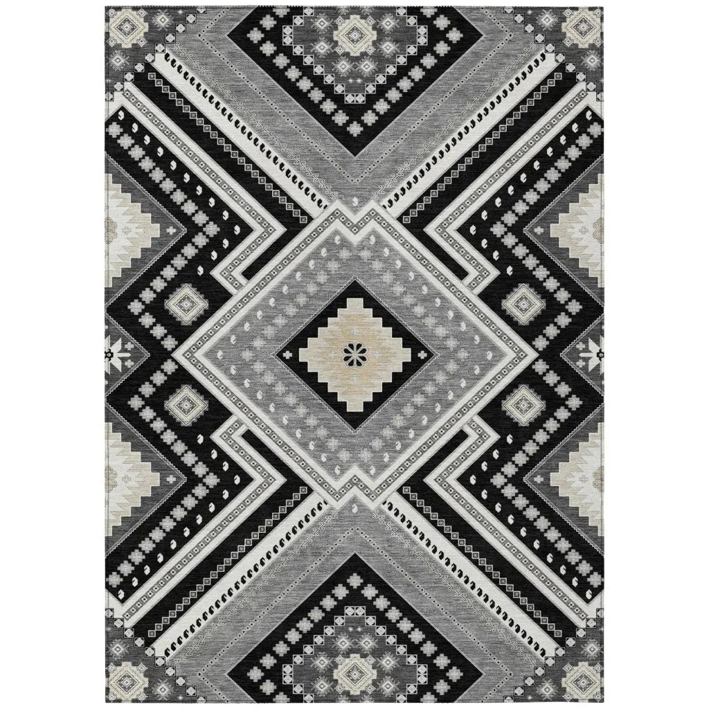 LOOMLAN Rugs Solene Black Washable Indoor-Outdoor Rug