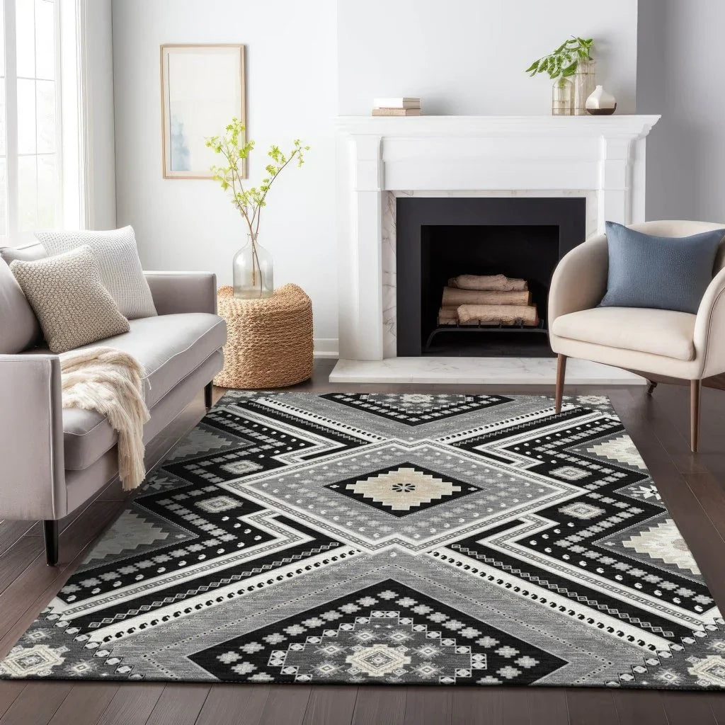 LOOMLAN Rugs Solene Black Washable Indoor-Outdoor Rug