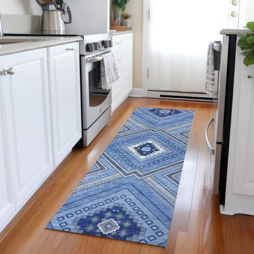 LOOMLAN Rugs Solene Blue Washable Indoor-Outdoor Rug