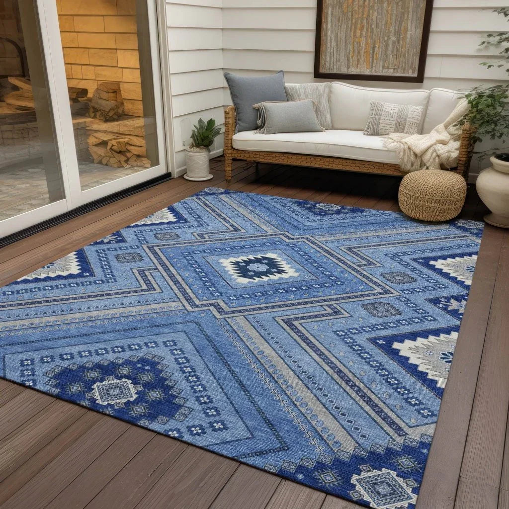 LOOMLAN Rugs Solene Blue Washable Indoor-Outdoor Rug