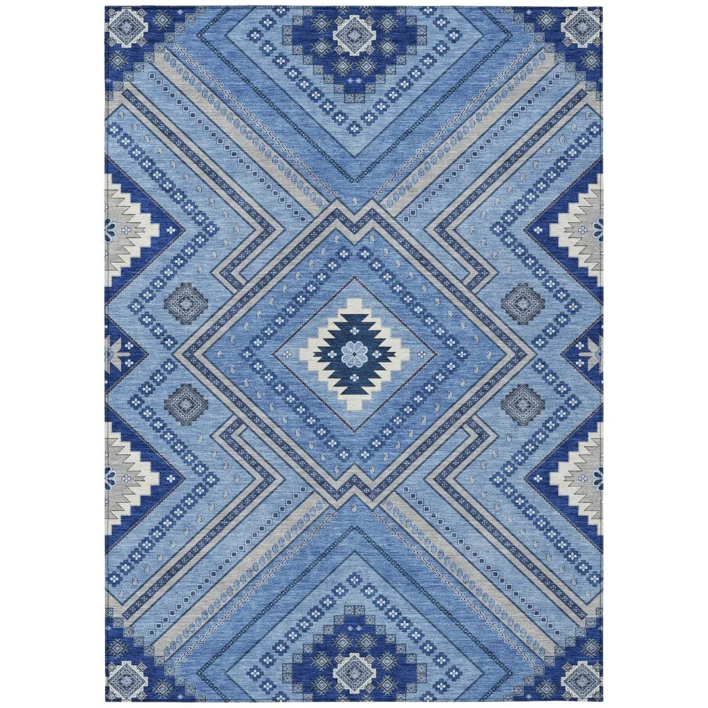 LOOMLAN Rugs Solene Blue Washable Indoor-Outdoor Rug