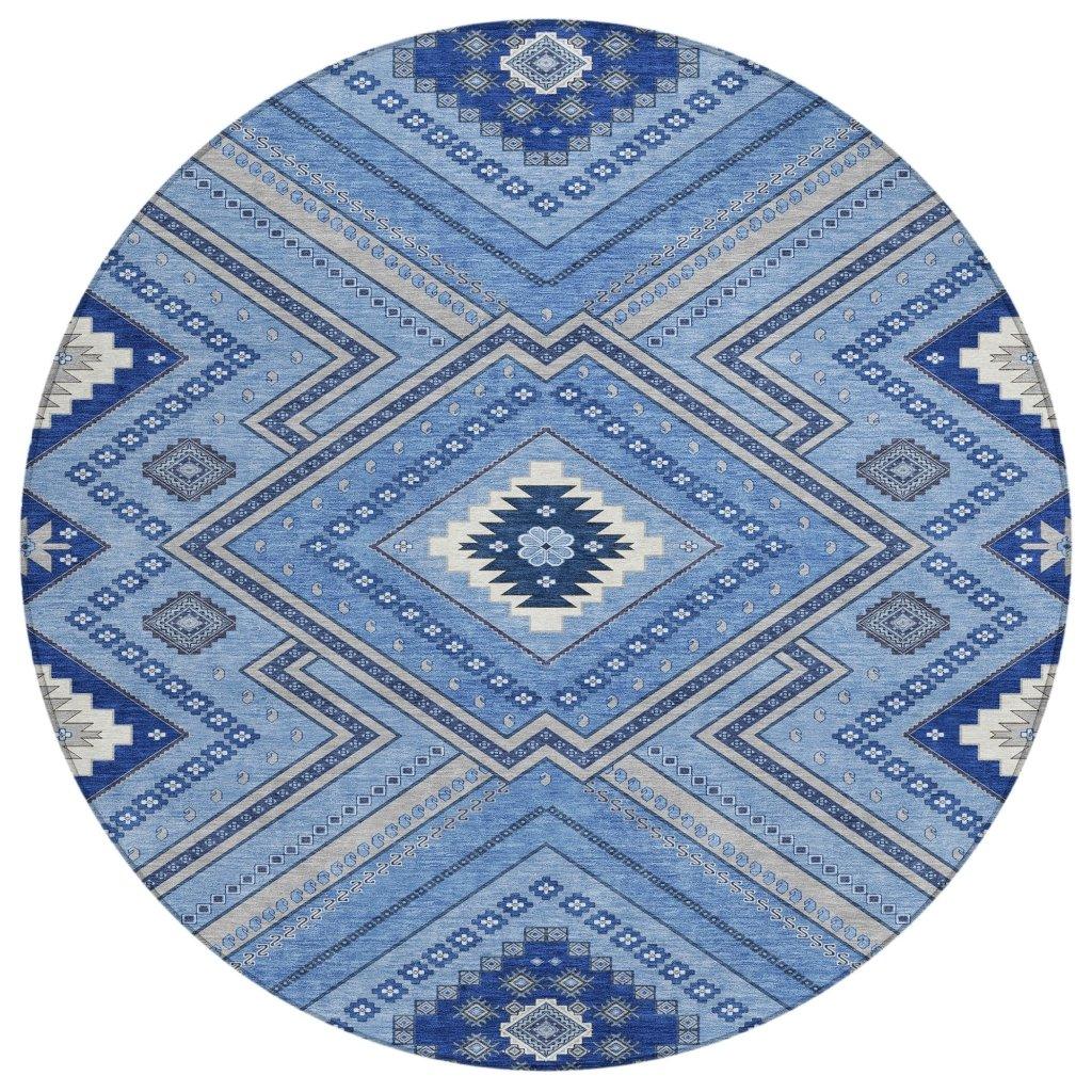 LOOMLAN Rugs Solene Blue Washable Indoor-Outdoor Rug
