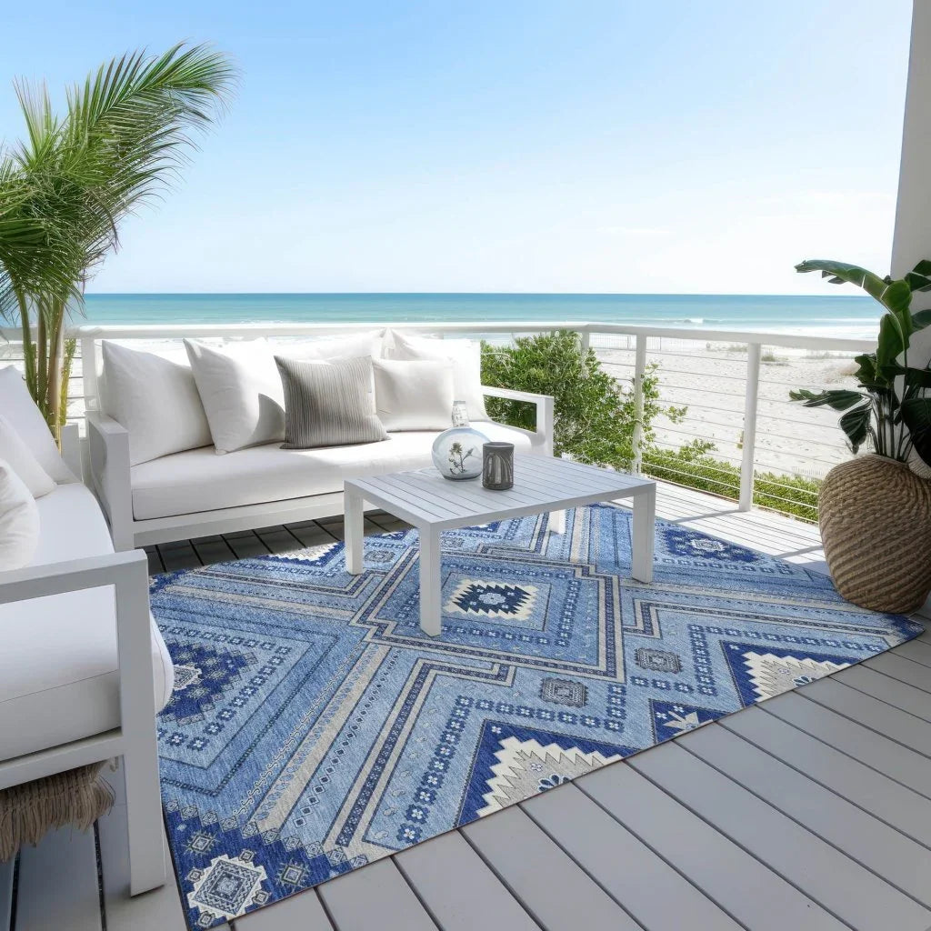 LOOMLAN Rugs Solene Blue Washable Indoor-Outdoor Rug