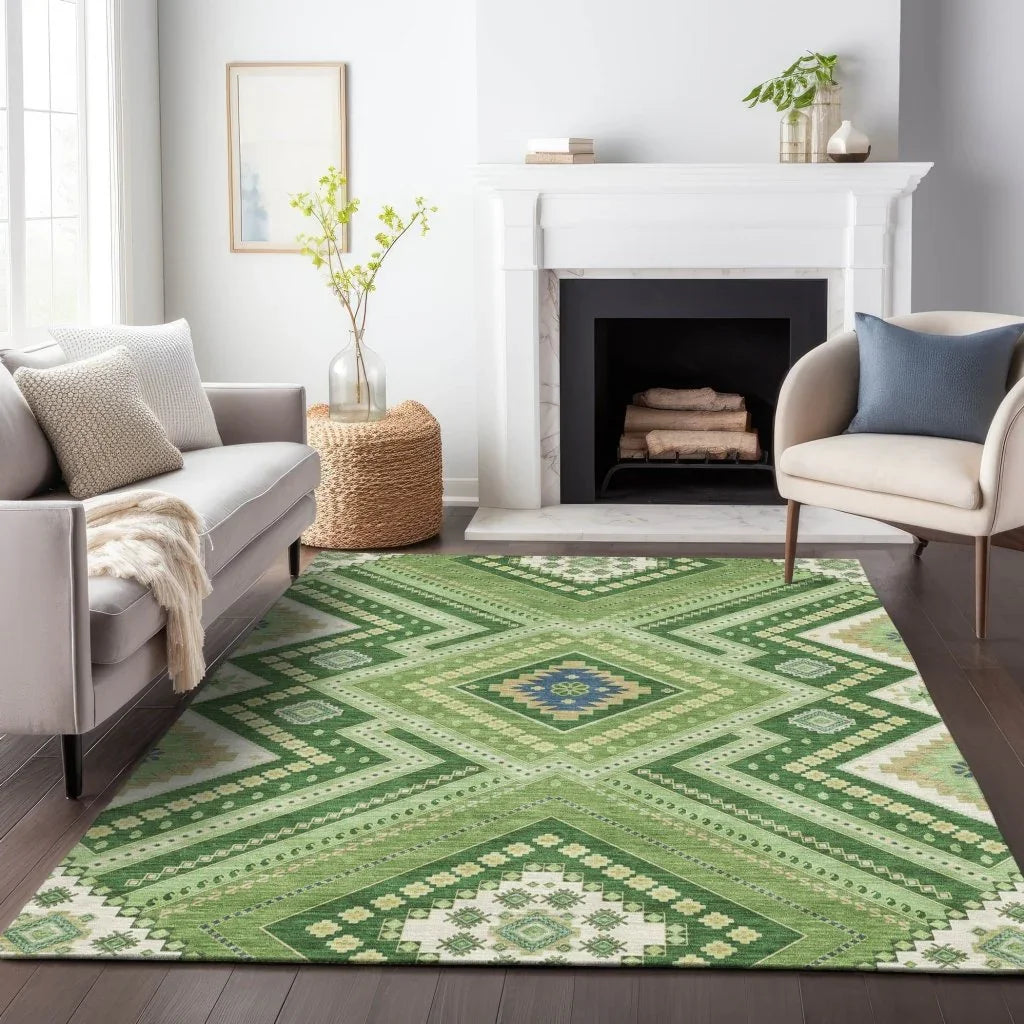 LOOMLAN Rugs Solene Green Washable Indoor-Outdoor Rug