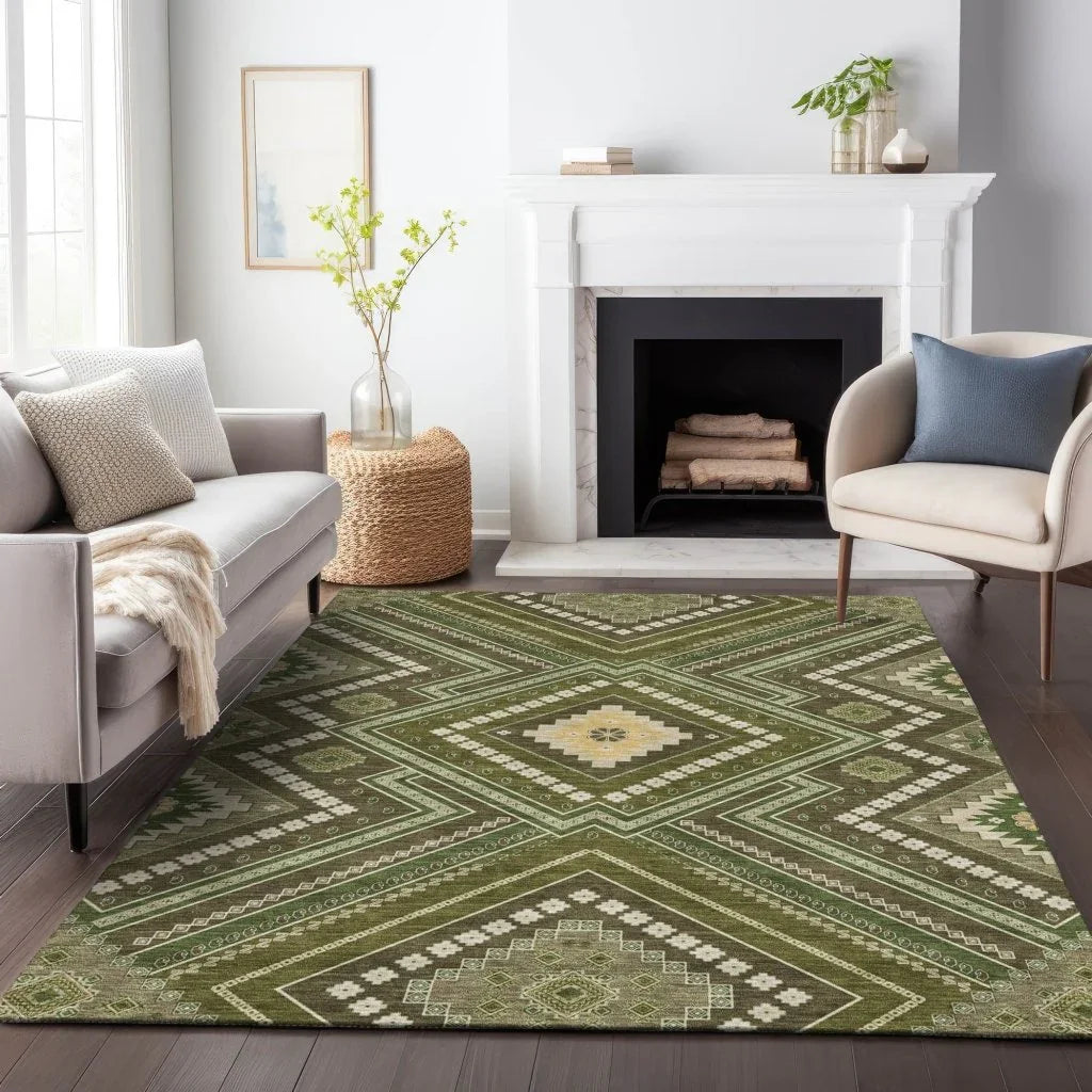 LOOMLAN Rugs Solene Olive Washable Indoor-Outdoor Rug