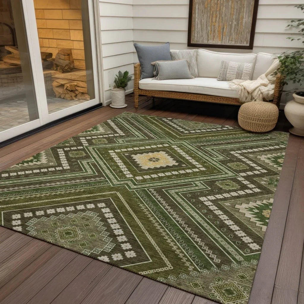 LOOMLAN Rugs Solene Olive Washable Indoor-Outdoor Rug