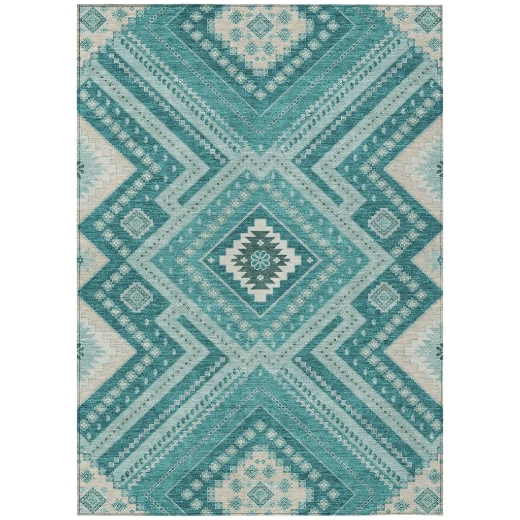 LOOMLAN Rugs Solene Teal Washable Indoor-Outdoor Rug