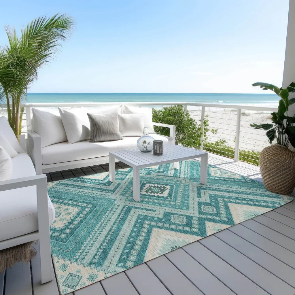 LOOMLAN Rugs Solene Teal Washable Indoor-Outdoor Rug