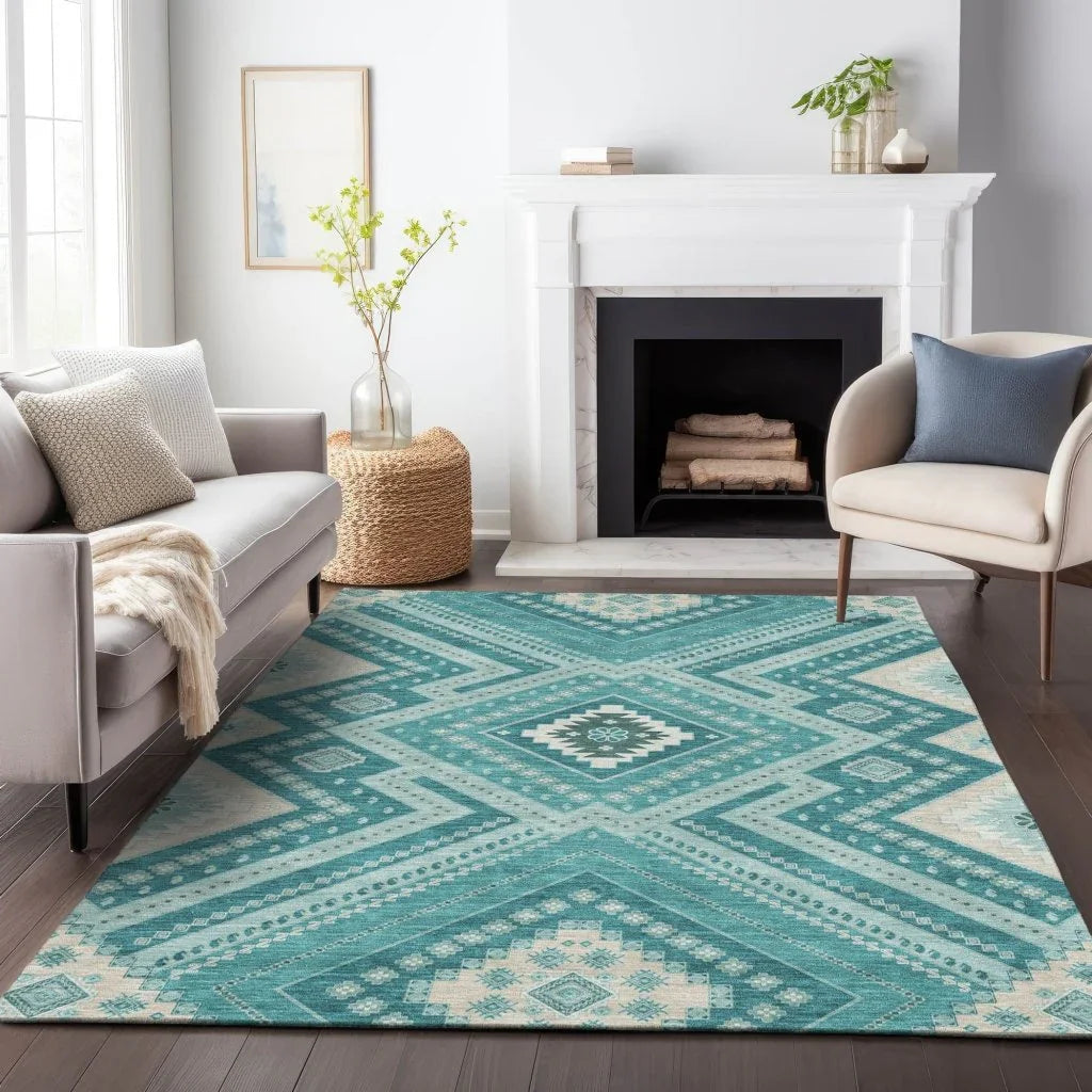 LOOMLAN Rugs Solene Teal Washable Indoor-Outdoor Rug