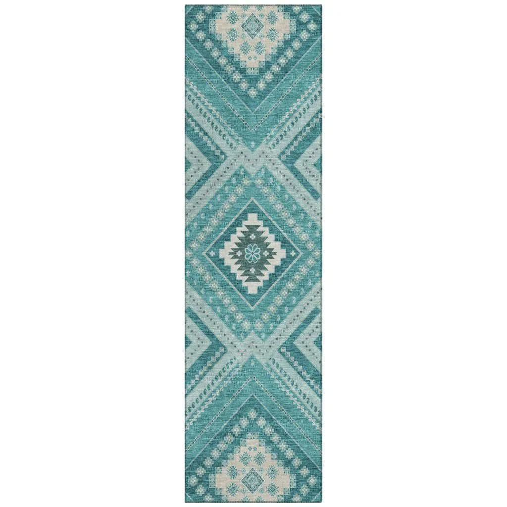 LOOMLAN Rugs Solene Teal Washable Indoor-Outdoor Rug