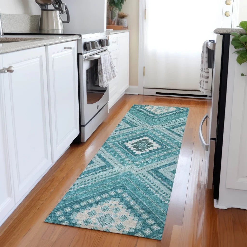 LOOMLAN Rugs Solene Teal Washable Indoor-Outdoor Rug