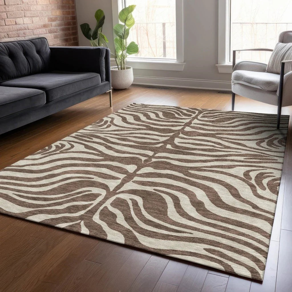 LOOMLAN Rugs Solstice Brown Washable Indoor-Outdoor Rug