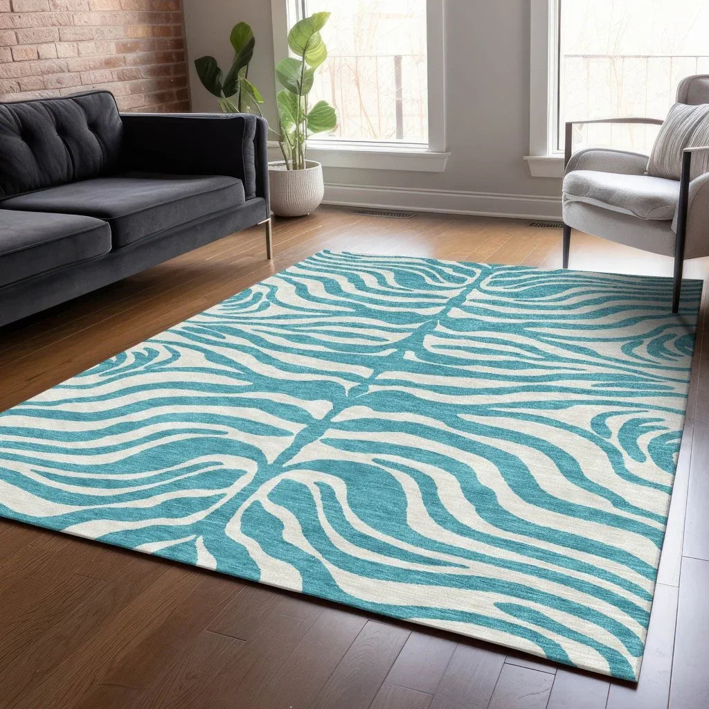 Solstice Teal Washable Indoor - Outdoor Rug - LOOMLAN - LOOMLAN Rugs - Outdoor Rugs