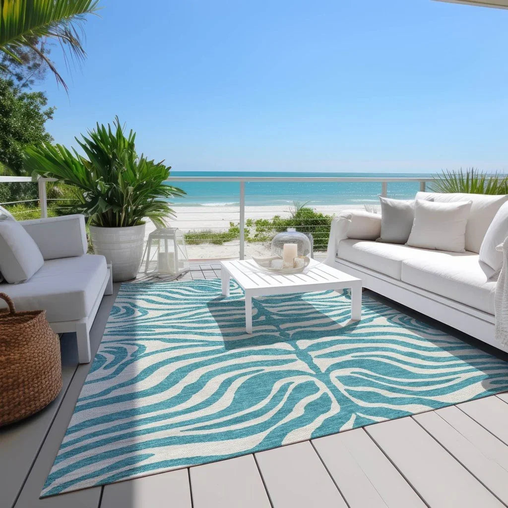 Solstice Teal Washable Indoor - Outdoor Rug - LOOMLAN - LOOMLAN Rugs - Outdoor Rugs