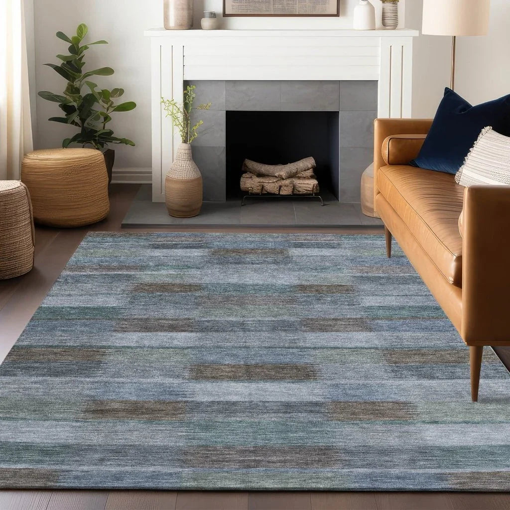LOOMLAN Rugs Solvia Blue Washable Indoor-Outdoor Rug