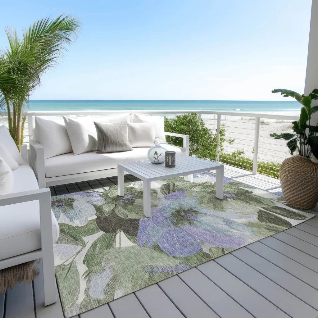 LOOMLAN Rugs Spindleya Green Washable Indoor-Outdoor Rug