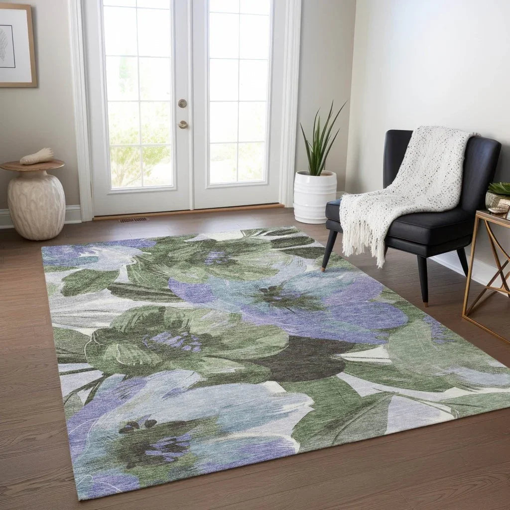 LOOMLAN Rugs Spindleya Green Washable Indoor-Outdoor Rug
