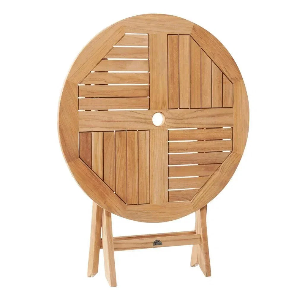 Stella 3PC Round Teak Outdoor Bistro Set Folding Table - LOOMLAN - HiTeak - Outdoor Bistro Sets