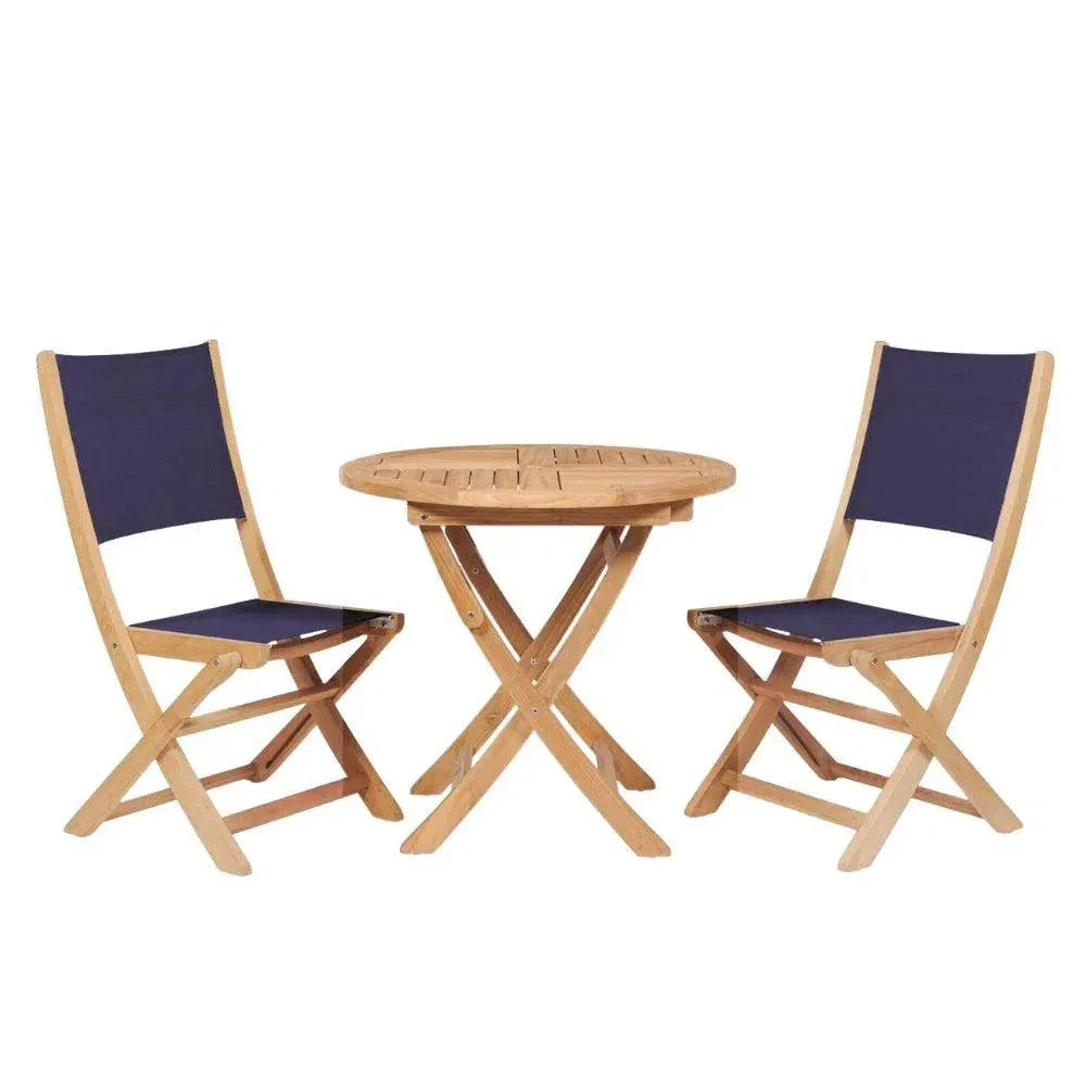 Stella 3PC Round Teak Outdoor Bistro Set Folding Table - LOOMLAN - HiTeak - Outdoor Bistro Sets