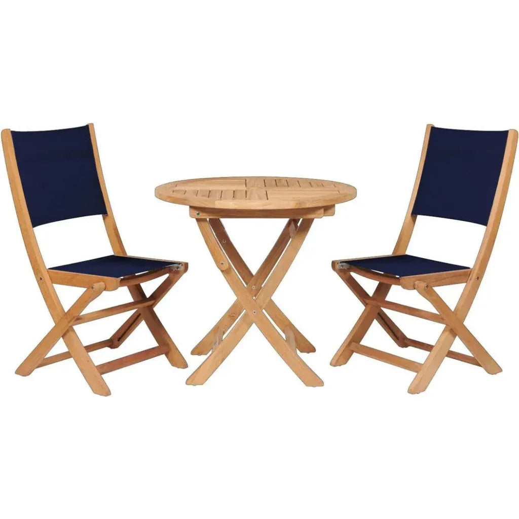 Stella 3PC Round Teak Outdoor Bistro Set Folding Table - LOOMLAN - HiTeak - Outdoor Bistro Sets
