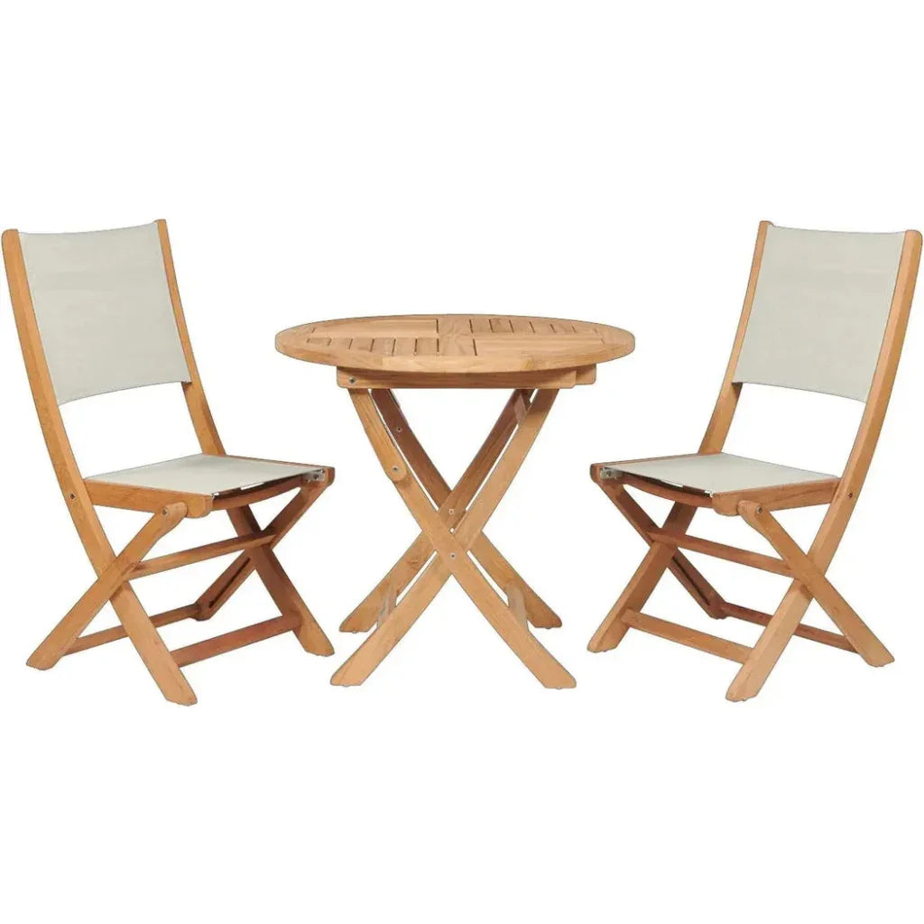 Stella 3PC Round Teak Outdoor Bistro Set Folding Table - LOOMLAN - HiTeak - Outdoor Bistro Sets