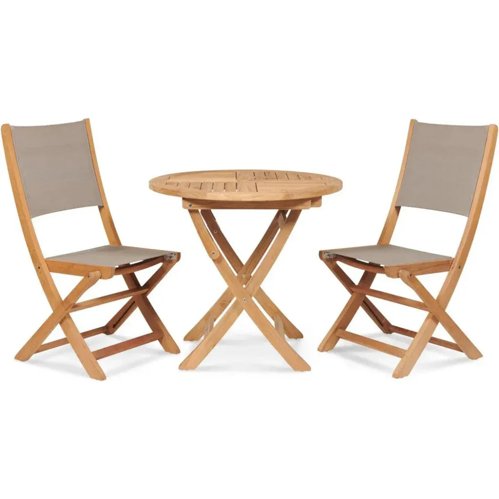 Stella 3PC Round Teak Outdoor Bistro Set Folding Table - LOOMLAN - HiTeak - Outdoor Bistro Sets