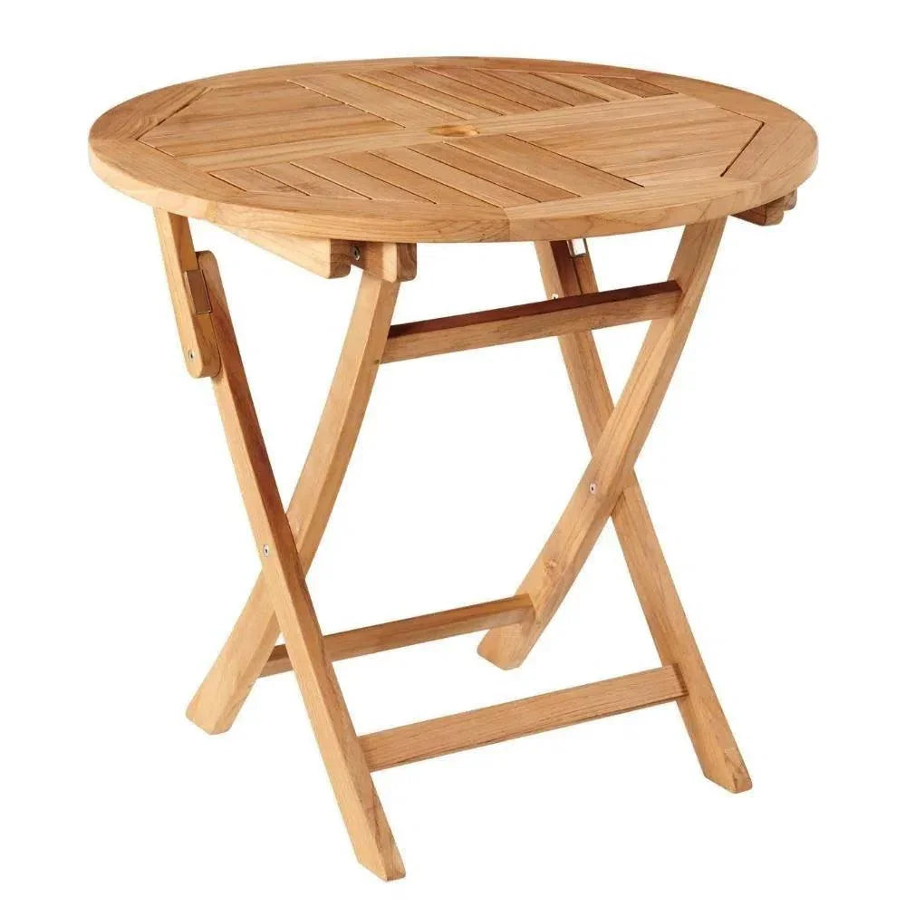 Stella 3PC Round Teak Outdoor Bistro Set Folding Table - LOOMLAN - HiTeak - Outdoor Bistro Sets
