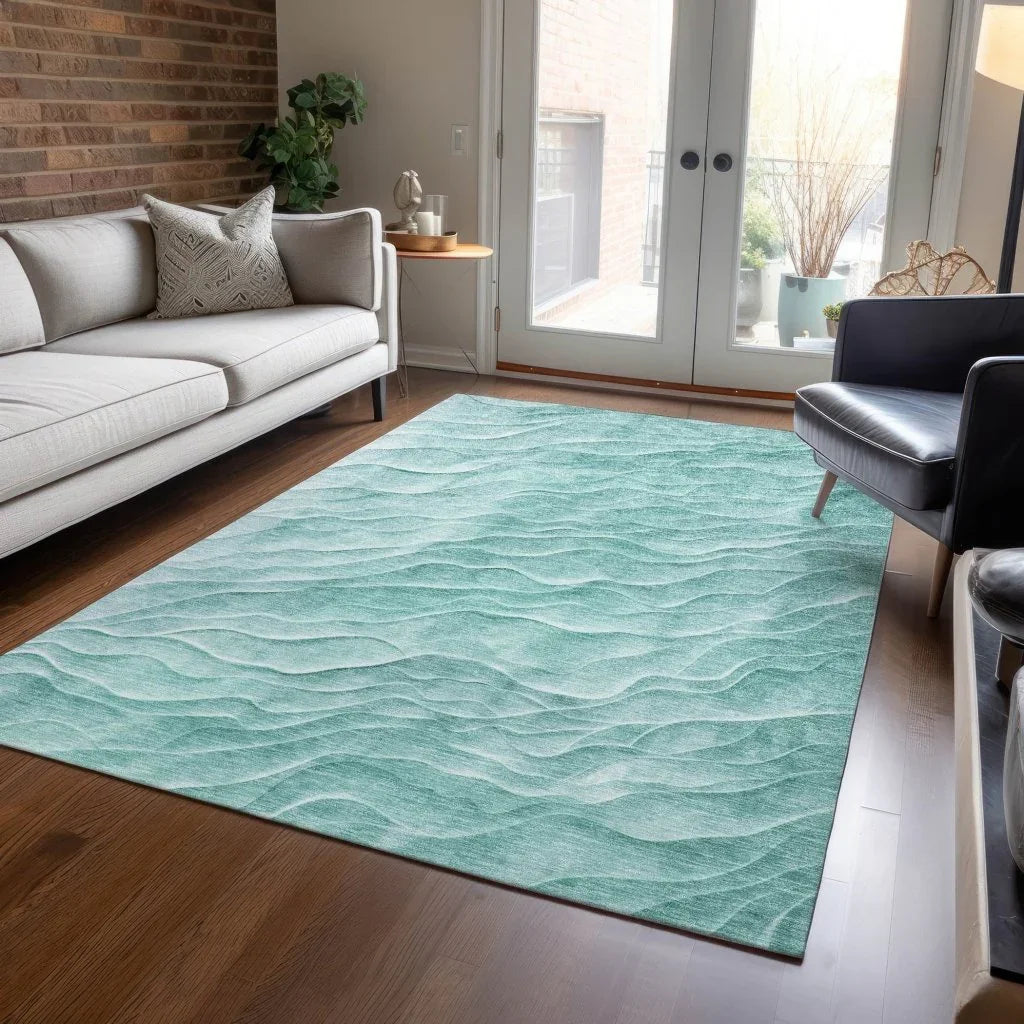 LOOMLAN Rugs Stratora Teal Washable Indoor-Outdoor Rug