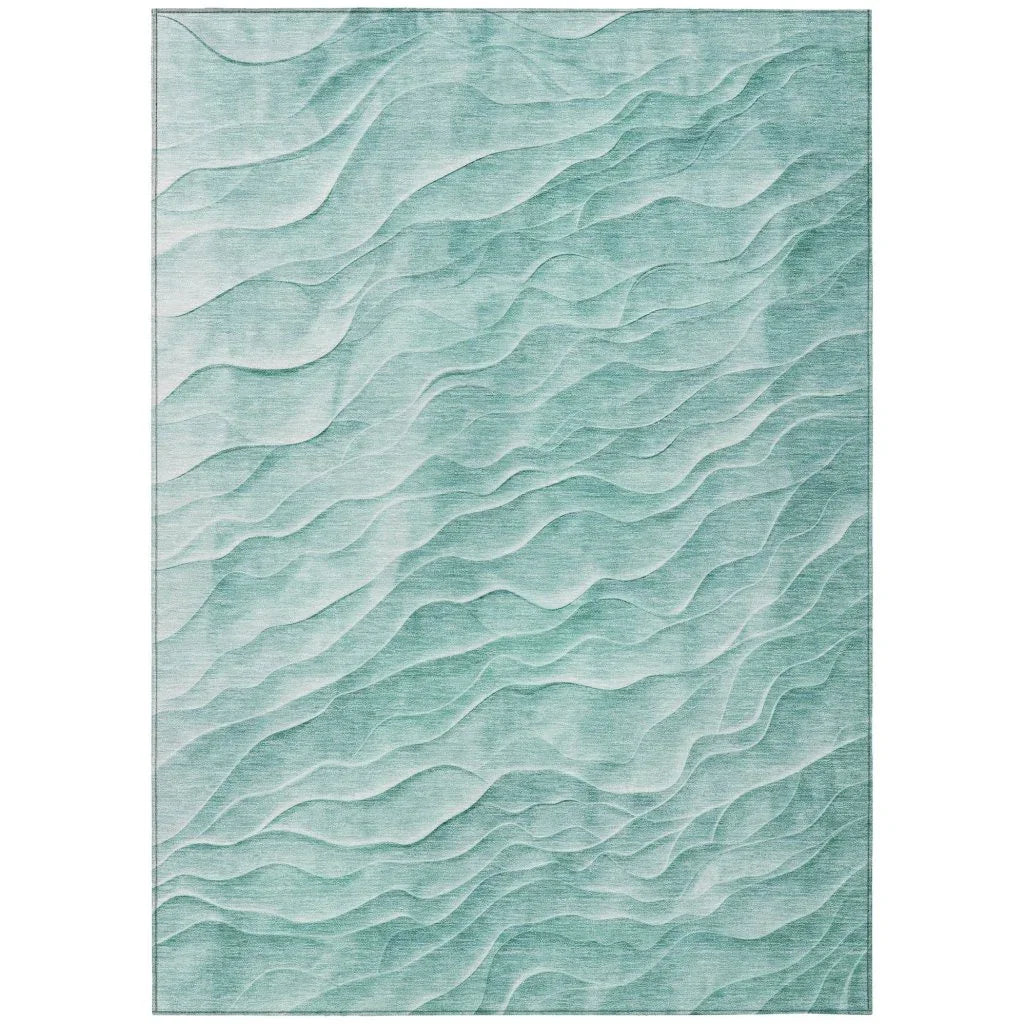 LOOMLAN Rugs Stratora Teal Washable Indoor-Outdoor Rug