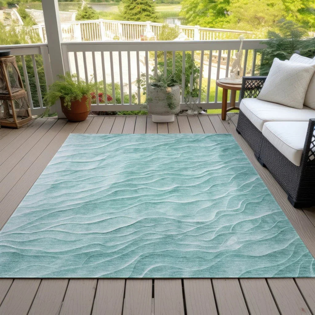 LOOMLAN Rugs Stratora Teal Washable Indoor-Outdoor Rug