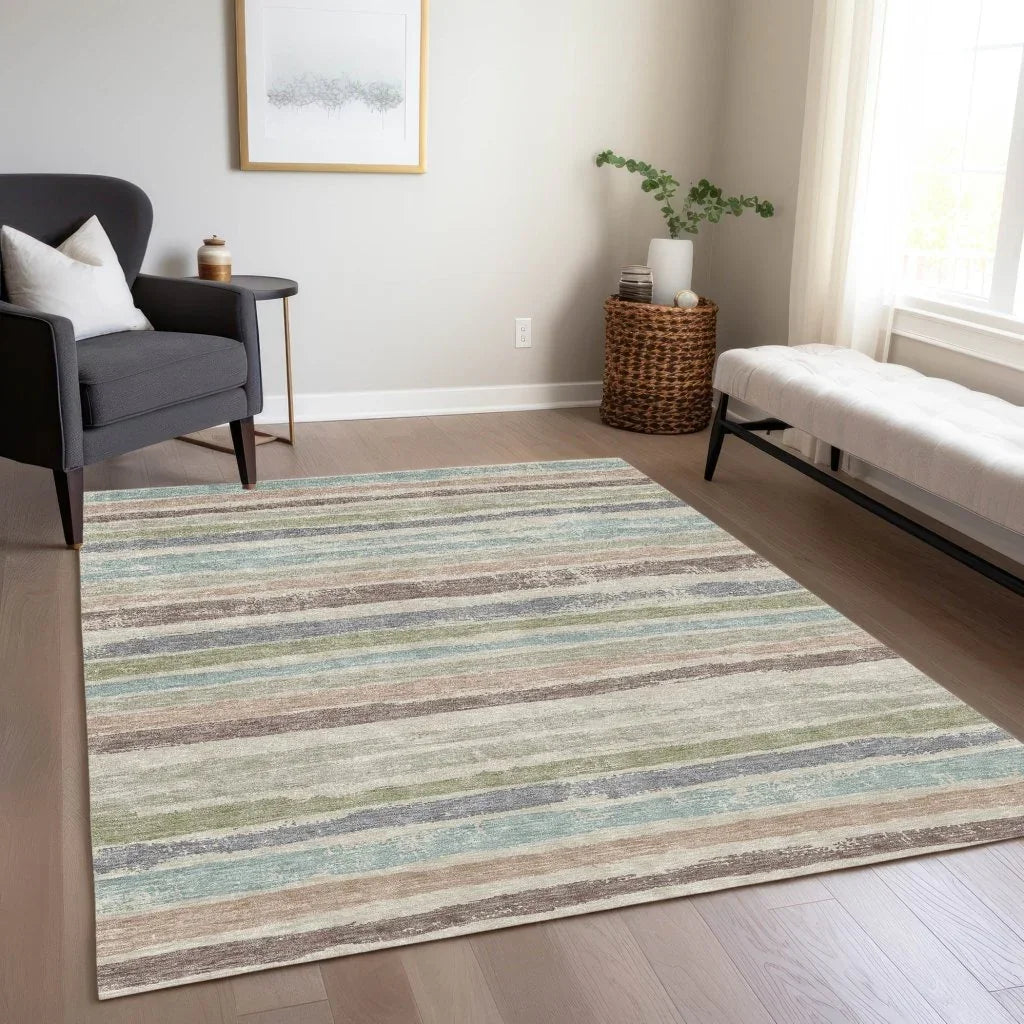 LOOMLAN Rugs Sylira Beige Washable Indoor-Outdoor Rug