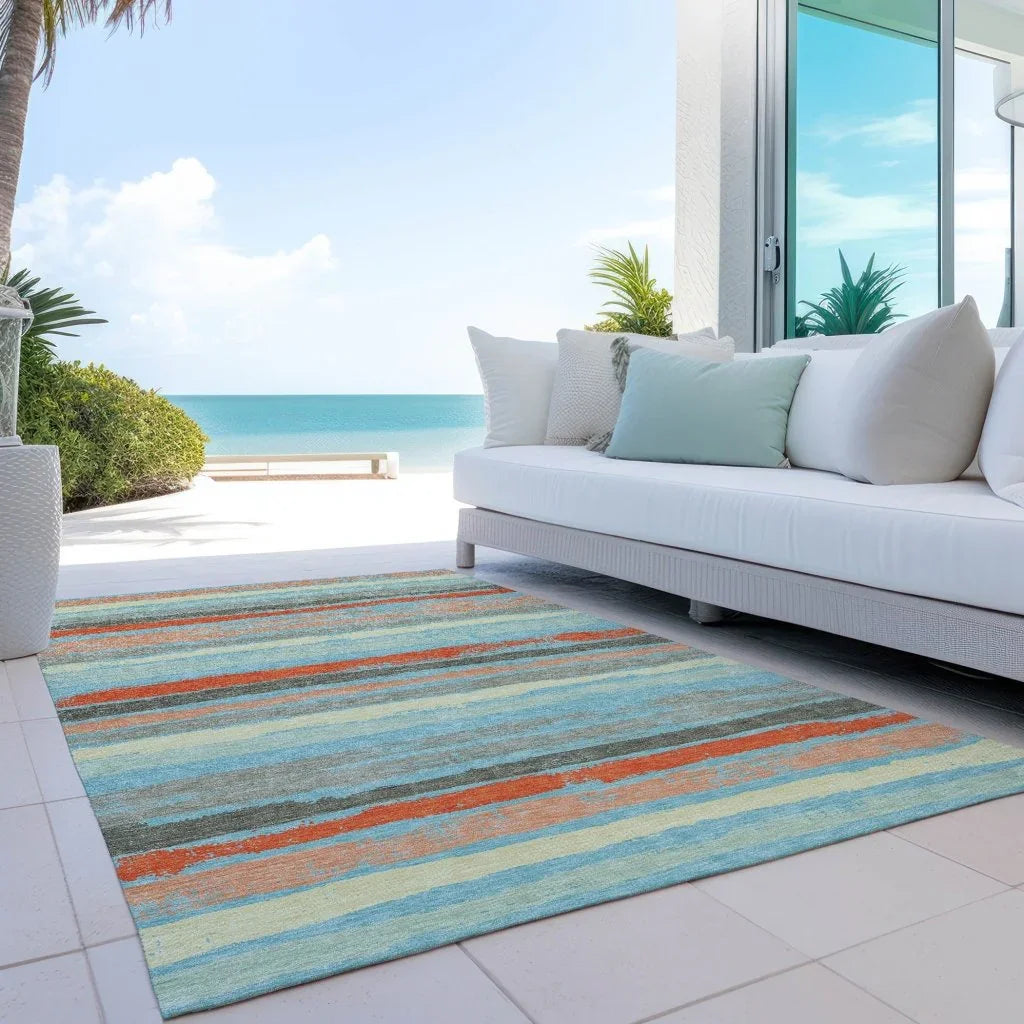 LOOMLAN Rugs Sylira Blue Washable Indoor-Outdoor Rug