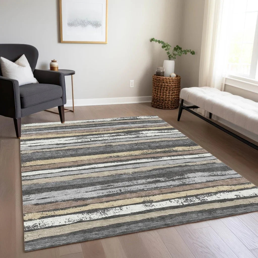 LOOMLAN Rugs Sylira Charcoal Washable Indoor-Outdoor Rug