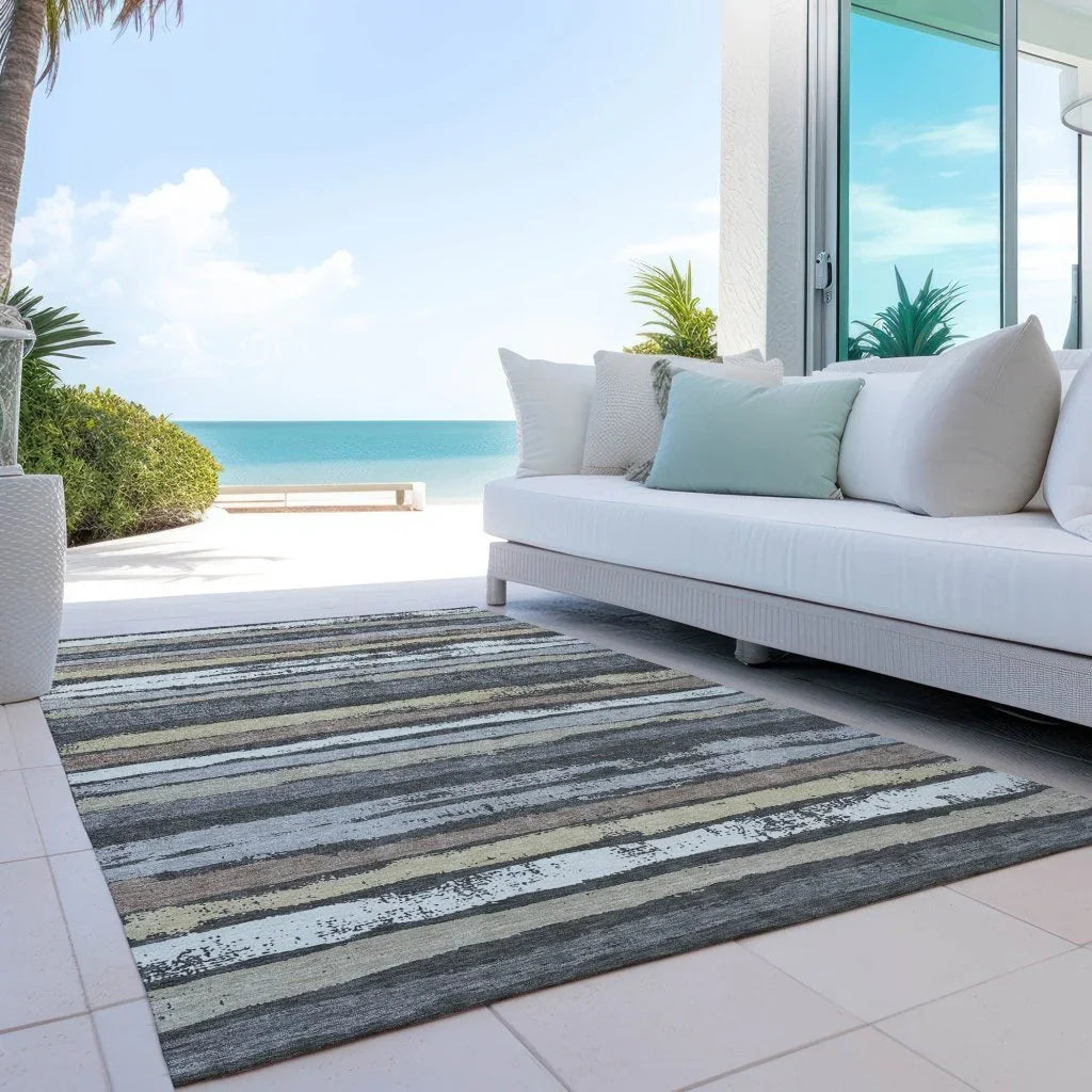 LOOMLAN Rugs Sylira Charcoal Washable Indoor-Outdoor Rug