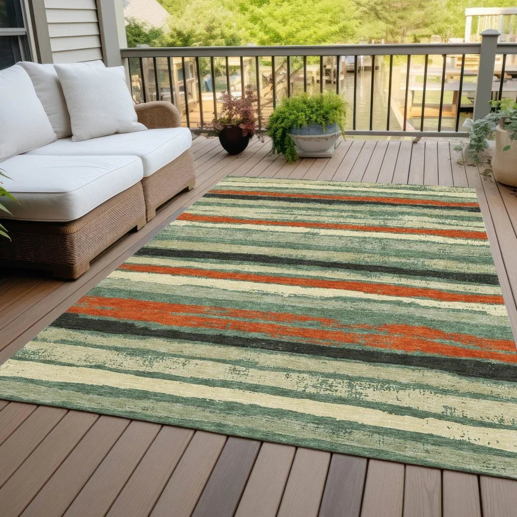 LOOMLAN Rugs Sylira Green Washable Indoor-Outdoor Rug