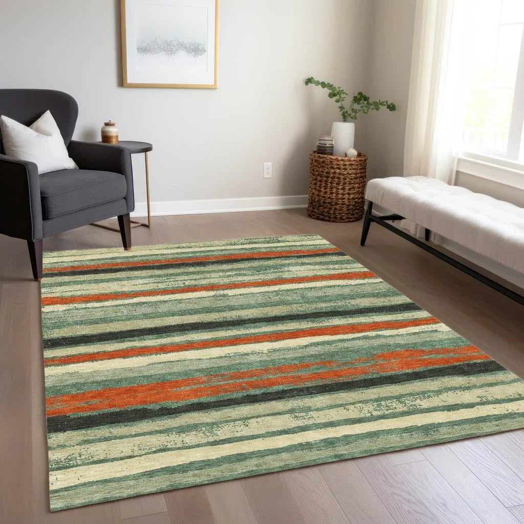 LOOMLAN Rugs Sylira Green Washable Indoor-Outdoor Rug