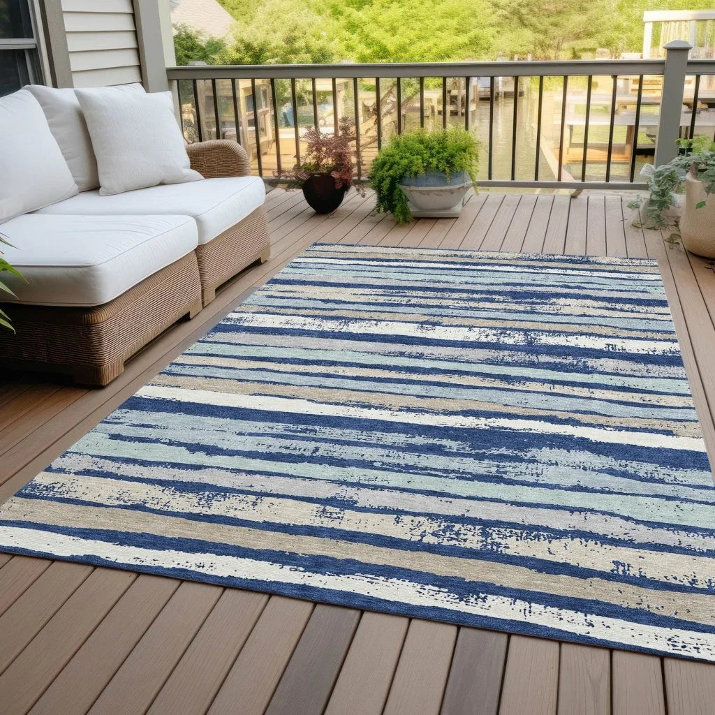 LOOMLAN Rugs Sylira Navy Washable Indoor-Outdoor Rug