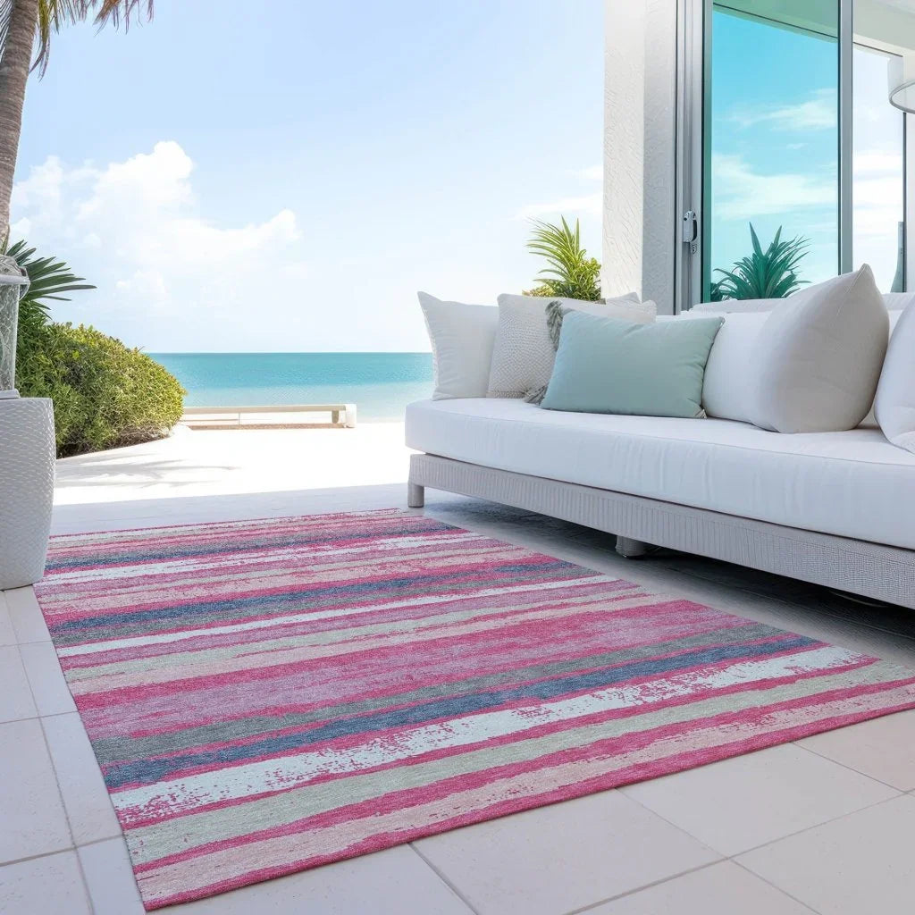 LOOMLAN Rugs Sylira Pink Washable Indoor-Outdoor Rug