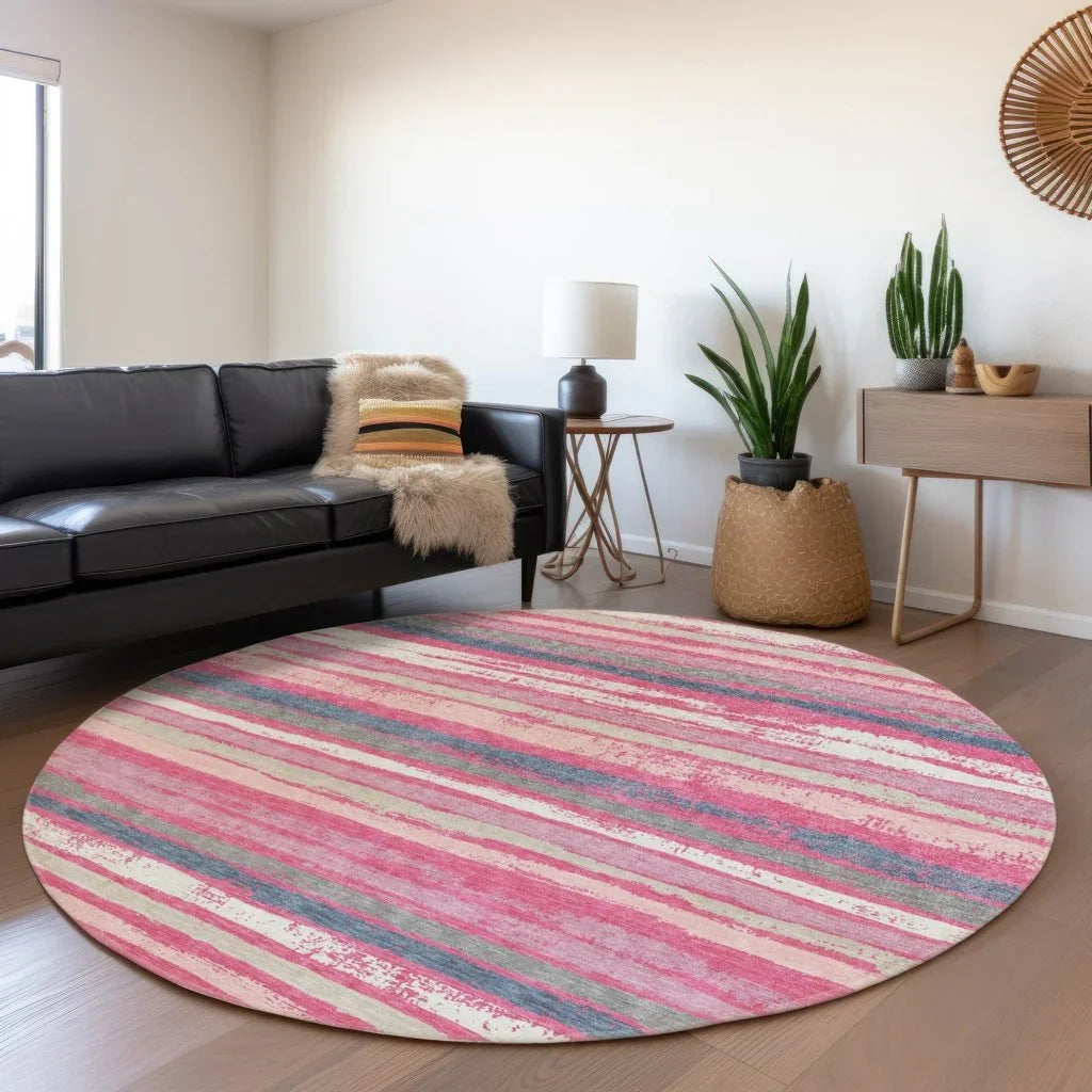 LOOMLAN Rugs Sylira Pink Washable Indoor-Outdoor Rug