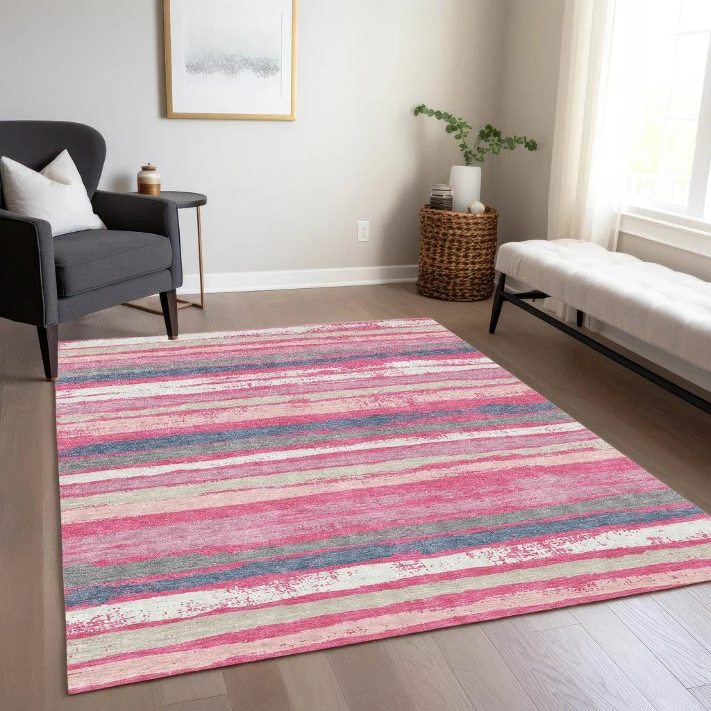 LOOMLAN Rugs Sylira Pink Washable Indoor-Outdoor Rug